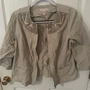 JM Collection Khaki Embellished Utility Jacket